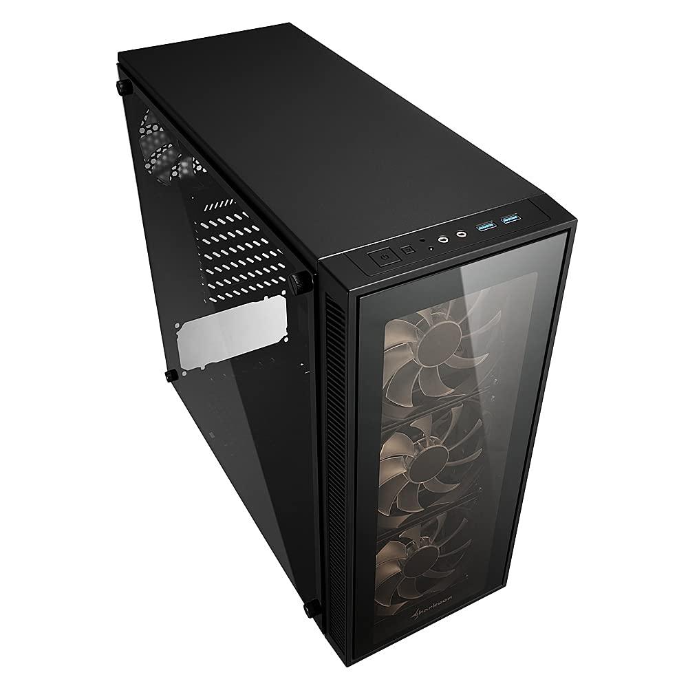 Sharkoon TG4 Mid Tower PC Computer Case I Support Mini-ITX, Micro-ATX, ATX Motherboard I Side Panel Tempered Glass with 4 x 120 mm Blue LED Fan (pre-Installed) - Black