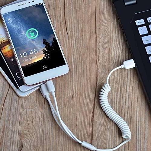 DUDAO R7 Quick Car Charger 3A Super-fast car charger with 3 in 1 stretchable coil Cable 1.2m DUAL USB Port Qualcomm 3.0 Car Charger Adapter, Compatible with iPhone14/13/12pro/Galaxy/S22, Oppo, vivo, one+, Pixel, Mi all devices (White)