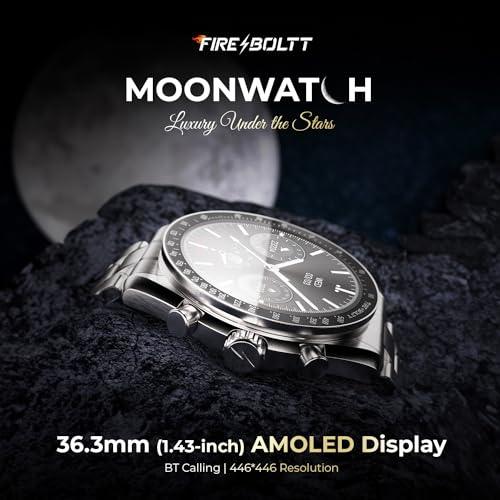 Fire-Boltt Moonwatch 36.3mm (1.43 inch) AMOLED Display, Wireless Charging, Metallic Frame, Stainless Steel Luxury Straps, Complete Health Suite, Bluetooth Calling, Sports Modes (Silver)