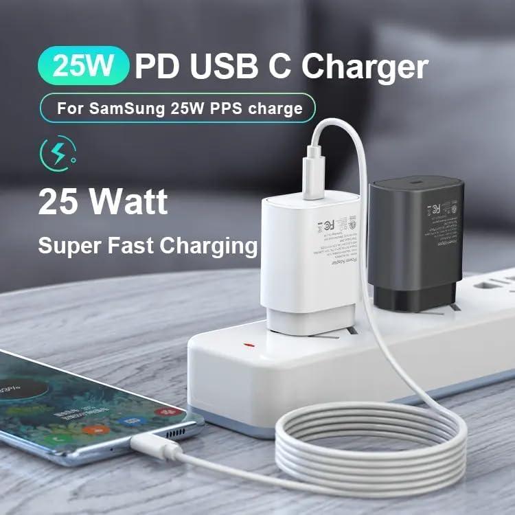 25W Type-C Charger with Cable Compatible with Samsung Galaxy S/A/M/F/Z Series | Super Fast Charger Cable for S24 Ultra/S23/S22/S21/21 fe/S20/M14 5G/M34/M54/M53 5g/M33/M13/A34/A54