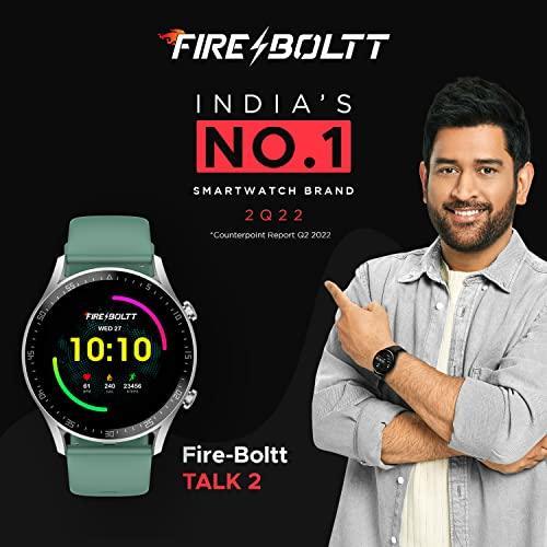 Fire-Boltt India's No 1 Smartwatch Brand Talk 2 Bluetooth Calling Smartwatch with Dual Button, Hands On Voice Assistance, 120 Sports Modes, in Built Mic & Speaker with IP68 Rating (Silver Green) - Triveni World