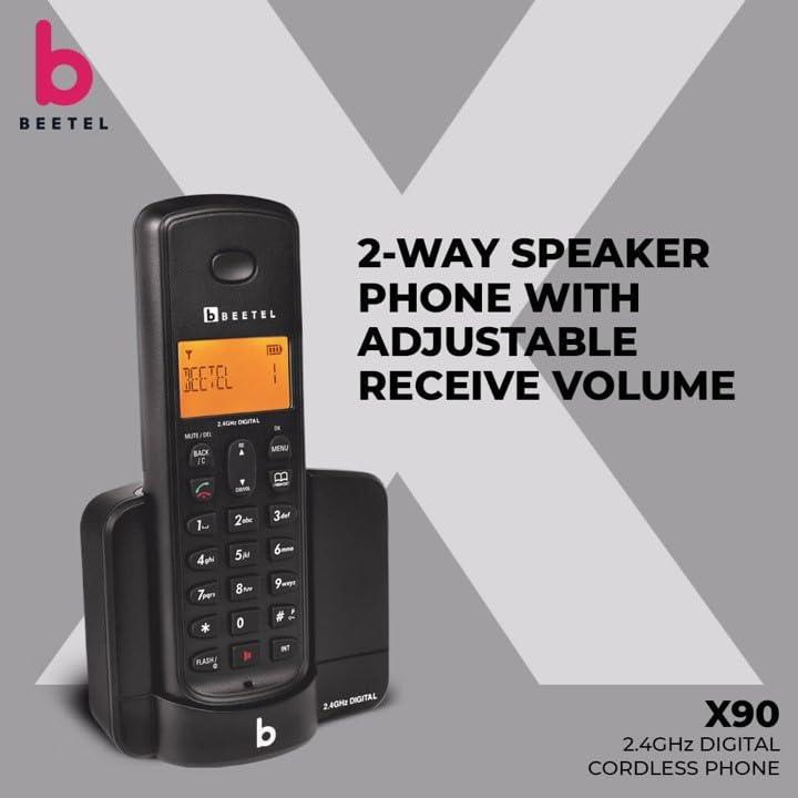 Beetel X90 Cordless 2.4Ghz Landline Phone with Caller ID Display, Stores 50 Contacts, Upto 8Hrs of Talk time, Solid Build Quality, Alarm Function, Auto Answer, Mute & Flash Function (Black X90)