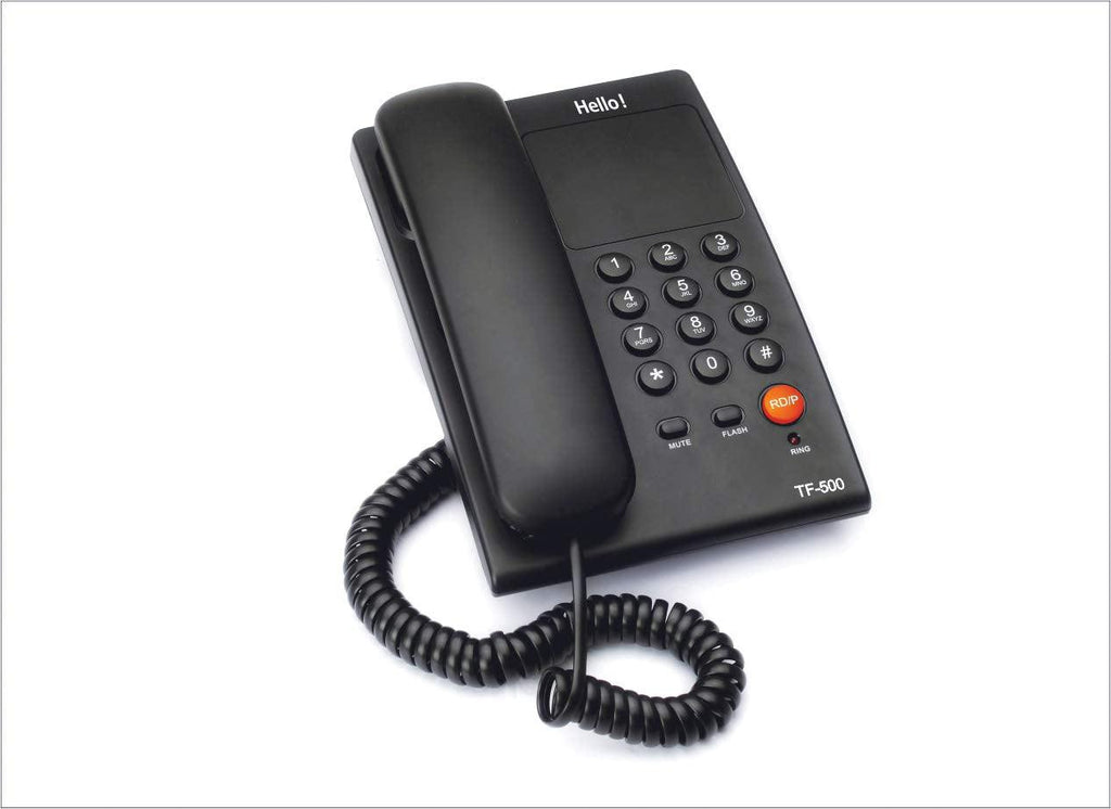 Hello ! TF-500 Basic Corded Landline Phone for intercom and EPABX Desk & Wall Mountable (Black)