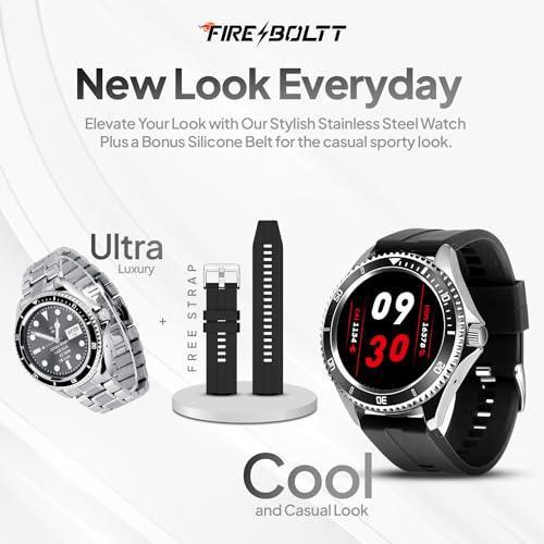 Fire-Boltt Quantum Luxury & Sporty Stainless Steel with Free Silicone Strap Smartwatch, 1.28" Bluetooth Calling, 2 Looks in 1 Watch, High Resolution of 240 * 240 Px & TWS Connection (Black) - Triveni World