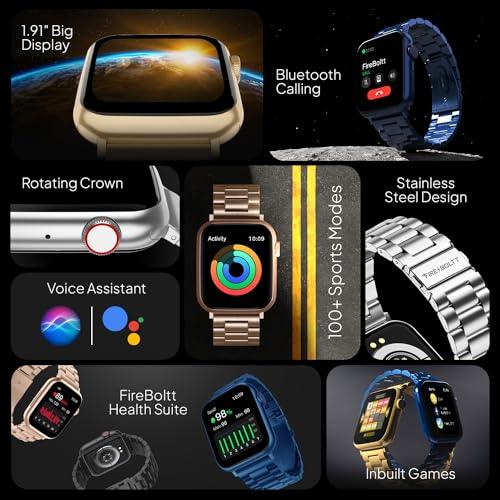 Fire-Boltt Lumos Stainless Steel Luxury Smart Watch with 1.91” Large Display, Bluetooth Calling, Voice Assistant, 100+ Sports Modes - Triveni World