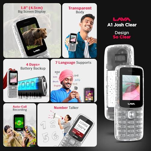 Lava All-New A1 Josh Clear Keypad Mobile Phone with BOL Feature | Upto 11 Days of Battery Backup |Message Speak | Auto Call Recording | 22 Launguages Read Support | Call Blink Notification | Clear