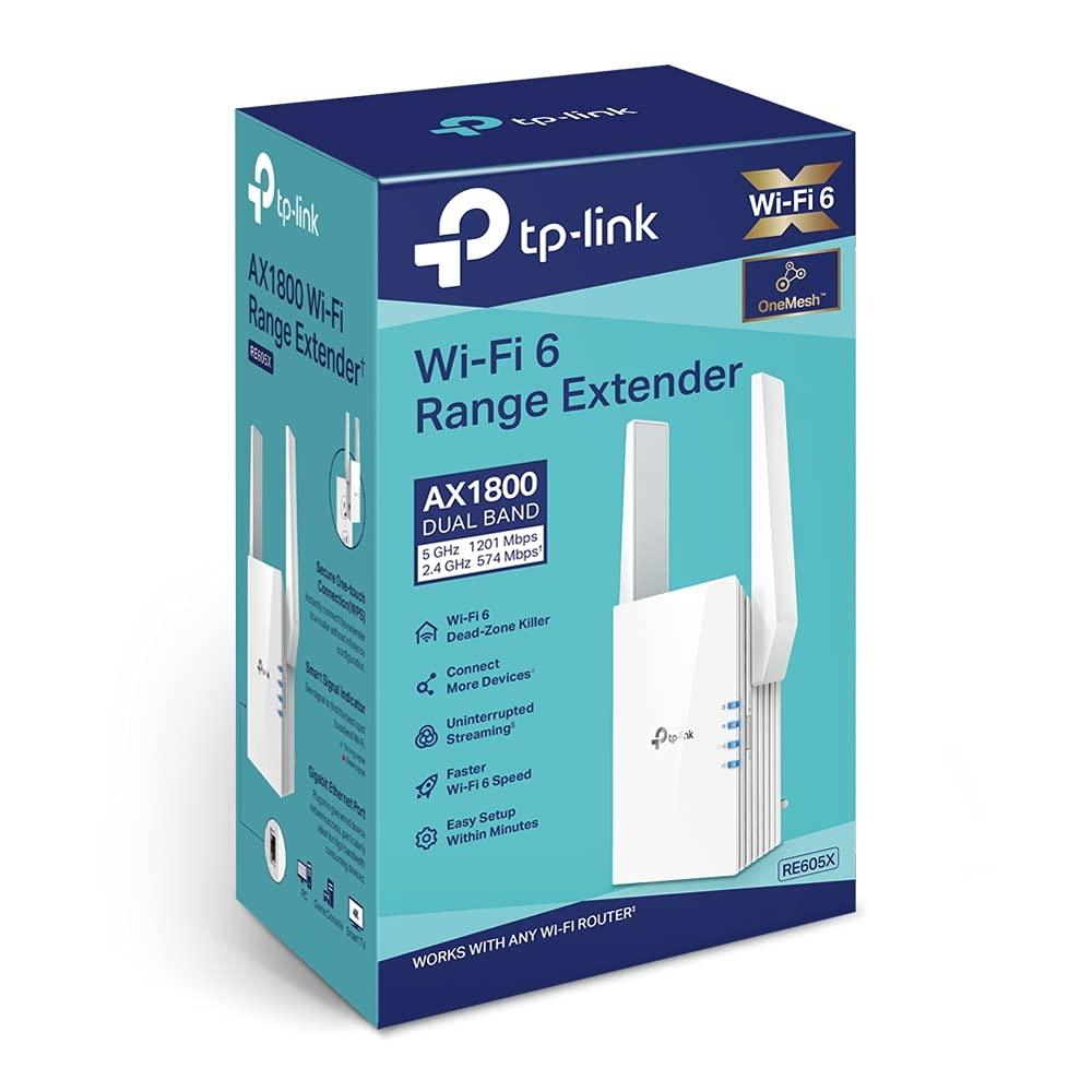 TP-Link AX1800 Dual Band Wi-Fi 6 Range Extender, Broadband/WiFi Extender, Wireless Booster/Hotspot with 1 Gigabit Port & 2 External Antennas, Built-in Access Point Mode, (RE605X)