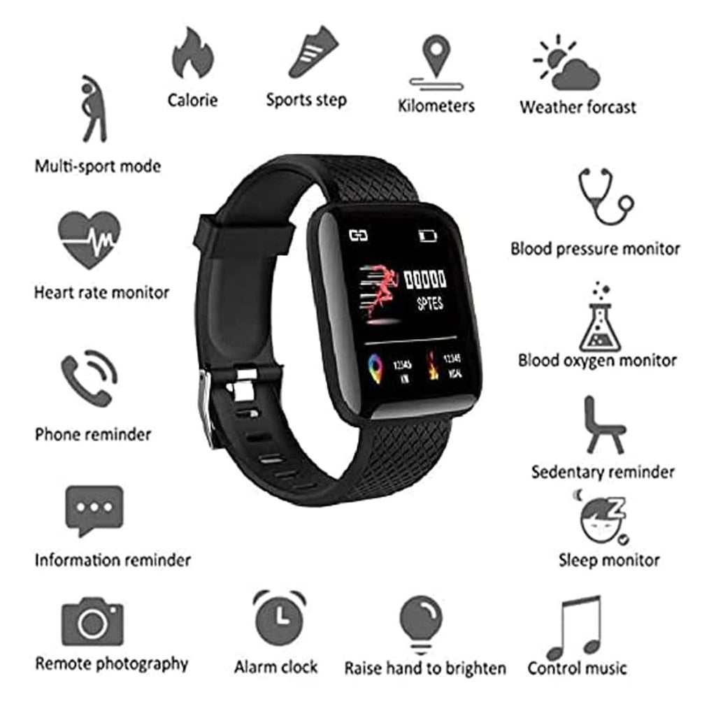 M I D116 Fitness Band Smart watch for Men, Women, Boys, Girls, Kids – Single Touch Interface, Water Resistant, Workout Modes, Quick Charge Sports Smartwatch – Black