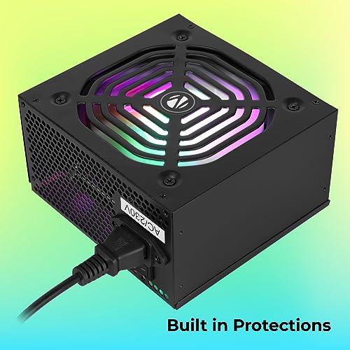 ZEBRONICS ZS500 500W Non Modular Power Supply with Silent 120mm RGB Fan, SATA x 3, 12V 28A (Max.), Over Voltage/Short Circuit Protection