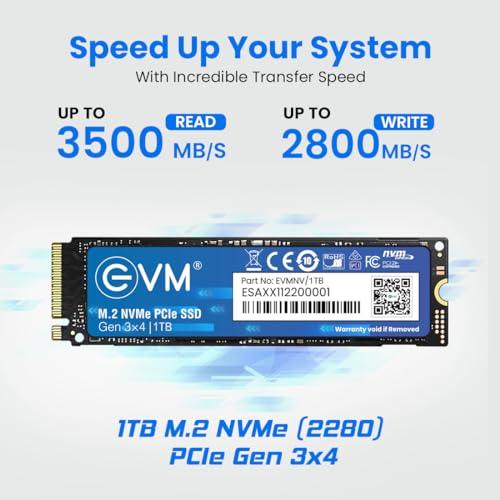 EVM M.2 NVMe (2280) 1TB Internal SSD - 2500MB/s Read - PCIe Interface Gen 3x4-4X Faster Than SATA SSD- 5 Year Warranty (EVMNV/1TB)