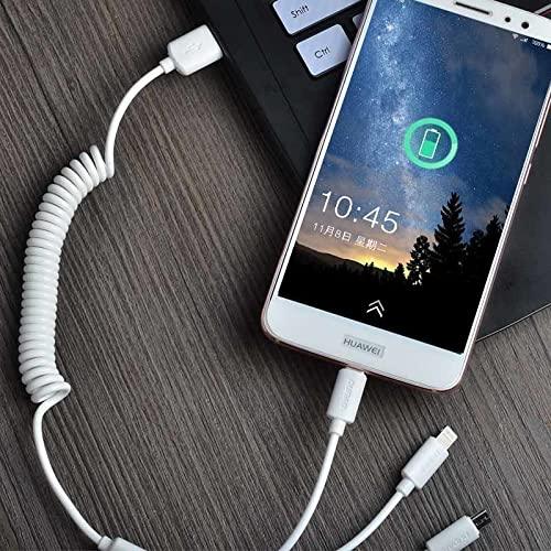 DUDAO R7 Quick Car Charger 3A Super-fast car charger with 3 in 1 stretchable coil Cable 1.2m DUAL USB Port Qualcomm 3.0 Car Charger Adapter, Compatible with iPhone14/13/12pro/Galaxy/S22, Oppo, vivo, one+, Pixel, Mi all devices (White)