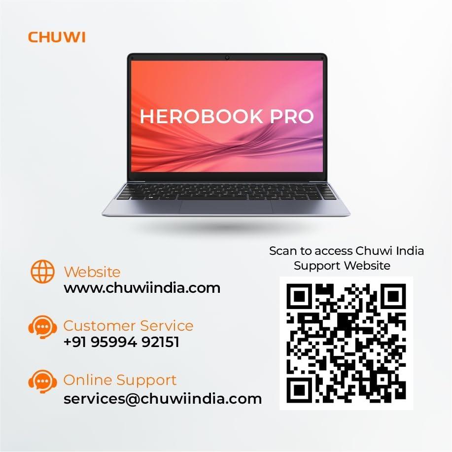 Chuwi HeroBook Pro 14.1'' Intel Celeron N4020 Laptop with 8GB RAM, 256GB SSD, Windows 11, 1TB Expand, FHD IPS, Ultra Slim, USB3.0, Mini-HDMI, Webcam