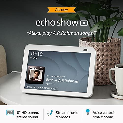 Amazon Echo Show 8 (2nd Gen) - Smart speaker with 8" HD screen, stereo sound & hands-free entertainment with Alexa (White)