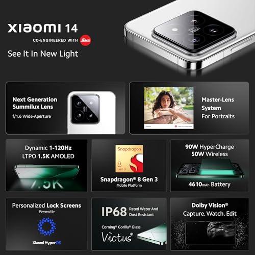 Xiaomi 14 (White, 12GB RAM, 512GB Storage) | 50MP Leica Professional Optics | 120 Hz 1.5K LTPO AMOLED | SD 8 Gen 3 Hyper OS