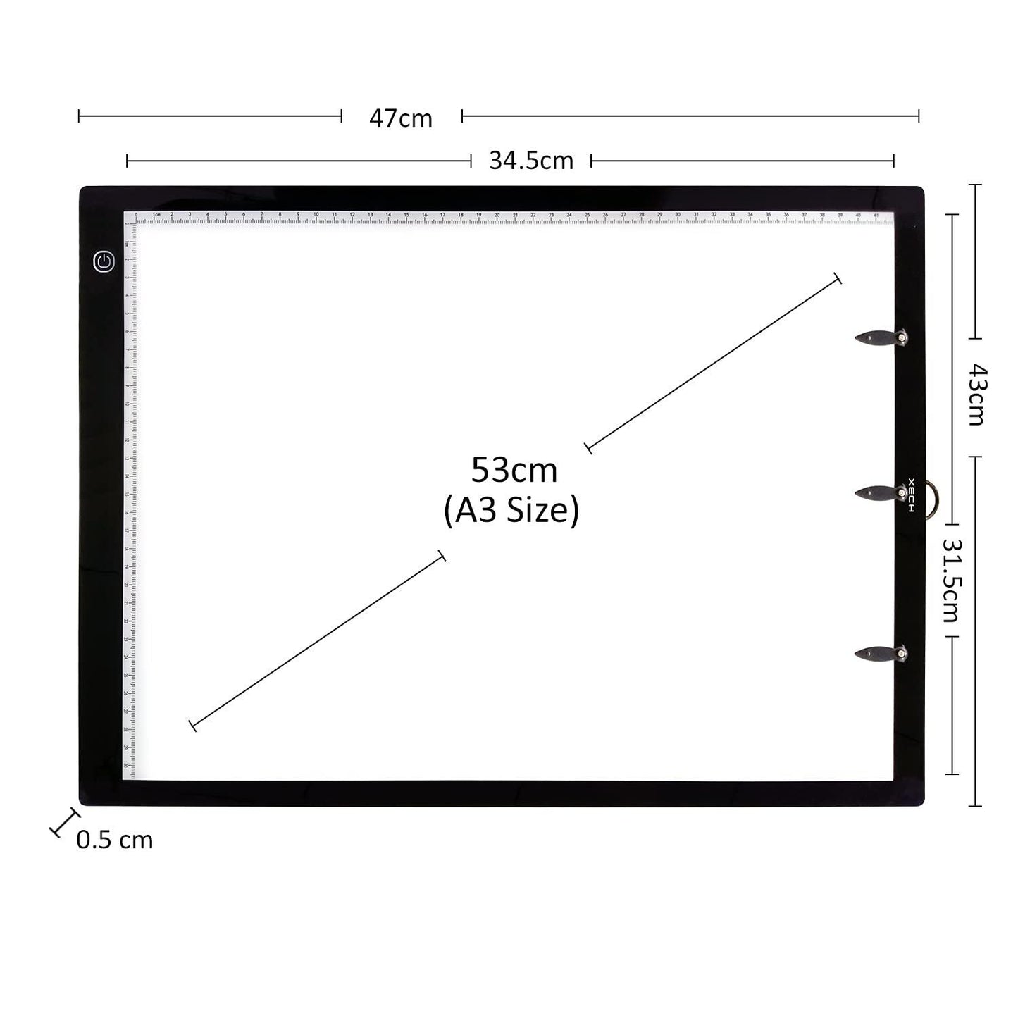 XECH Sketch Pad LED Drawing Board A3 Size X-Board Big Tracing Boards For Kids Artists Students USB Powered with Adjustable Brightness & Touch Sensors Xray View Box Light Board for Doctors (A3 Size) (White)