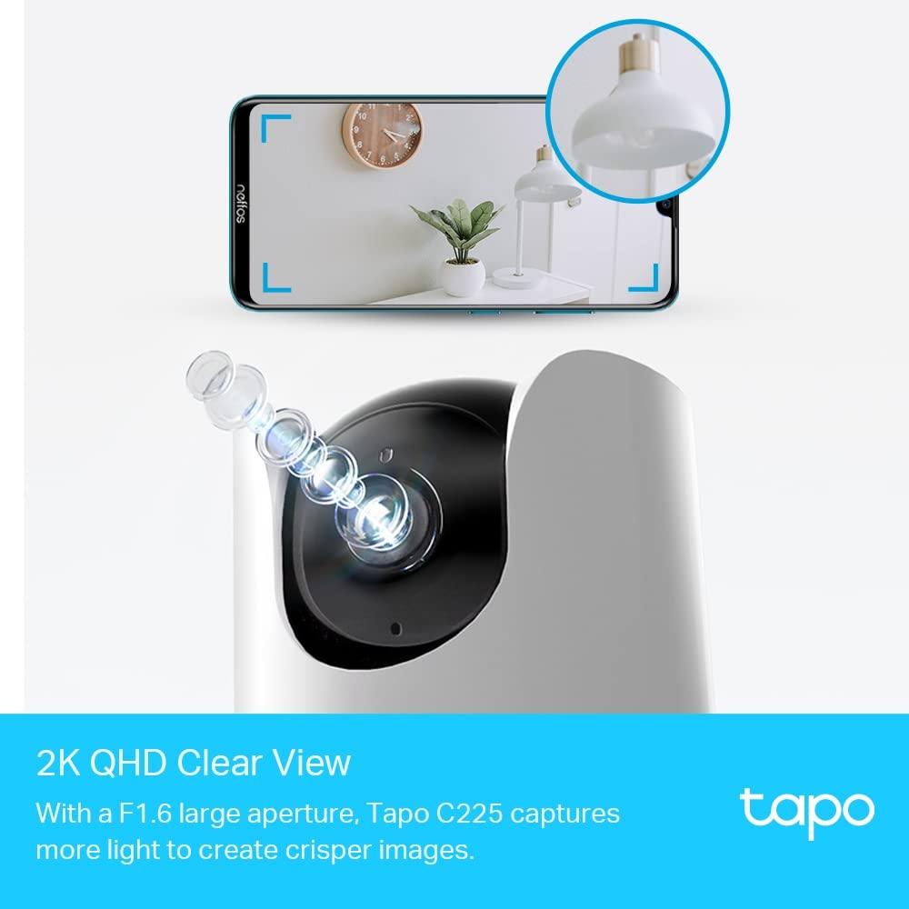 TP-Link Tapo C225 4MP 2K QHD 1440p Pan/Tilt WiFi SecuritySmart AI Camera, Indoor CCTV, Starlight Sensor, Night Vision, Alexa Google and Apple Home Compatibility, No Hub Required, SD Storage