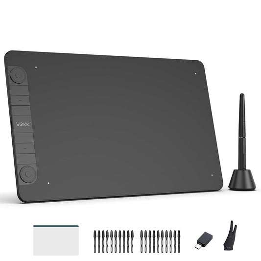 VEIKK VK1060PRO Drawing Tablet,10x6 inch/25.4 x15.24 cm Drawing Graphics Tablet, 2 Quick Dials,6 Express Keys, Battery-Free Stylus with Tilt Function, for Win Mac Linux Android OS (8192 Levels)