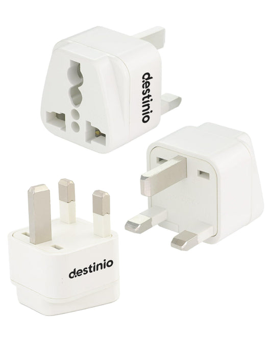 Destinio India to UK Adapter Plug - Type G Plug Adapter, India to UAE, Dubai, Hong Kong - UK Adapter for Indian Pin - CE Certified UK Travel Adapter for Laptop, Camera, Chargers (White, 3 Pack)