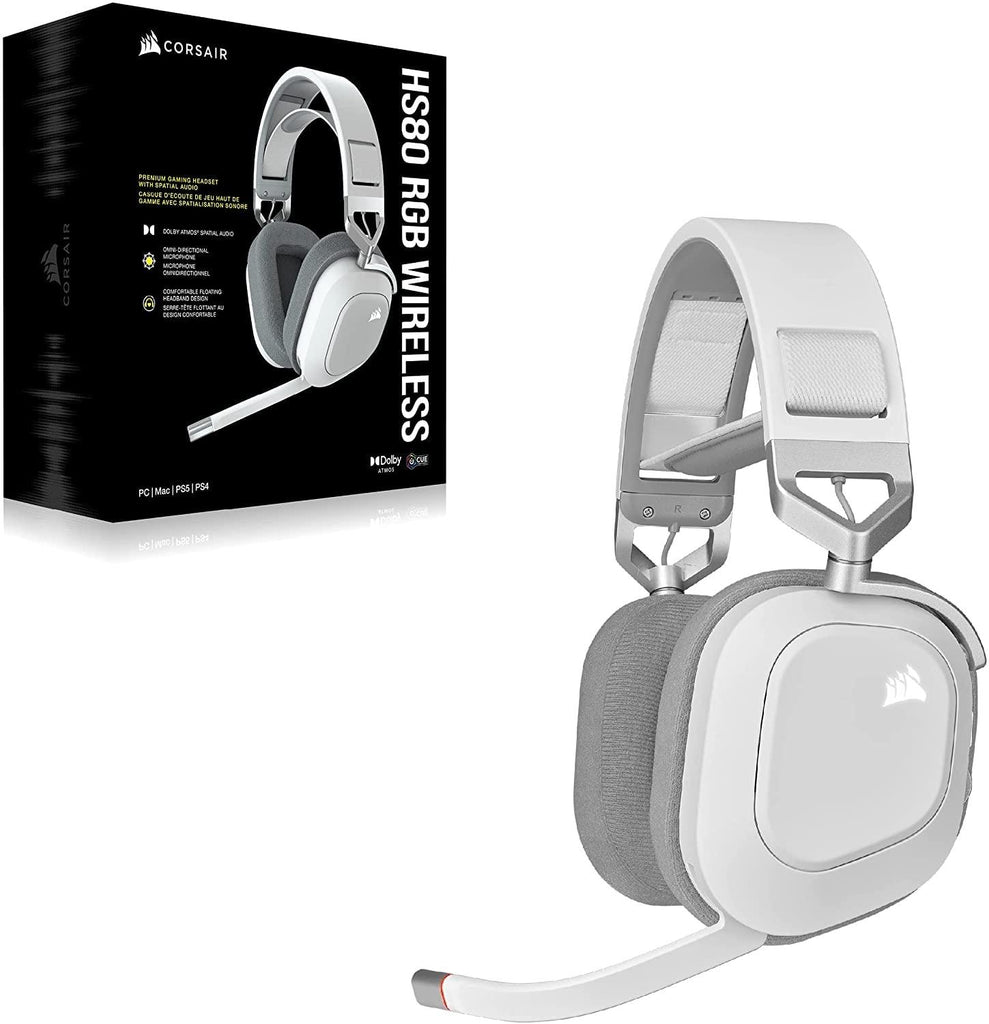 Corsair HS80 RGB Wireless Premium Gaming On Ear Headset with Dolby Atmos Audio (Low-Latency, Omni-Directional Microphone, 60ft Range, Up to 20 Hours Battery Life, PS5/PS4 Wireless Compatibility) White