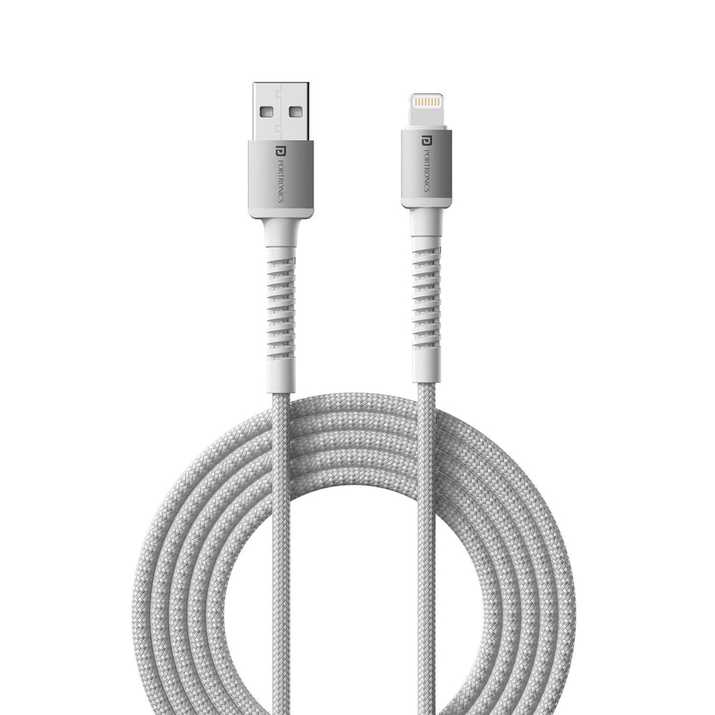 Portronics Konnect X USB to 8 Pin Cable with 3A Output, Fast Charging & Data Transfer, Nylon Braided, Aluminium Alloy Shell, 1M Length compatible with 8 PIN Devices(White)