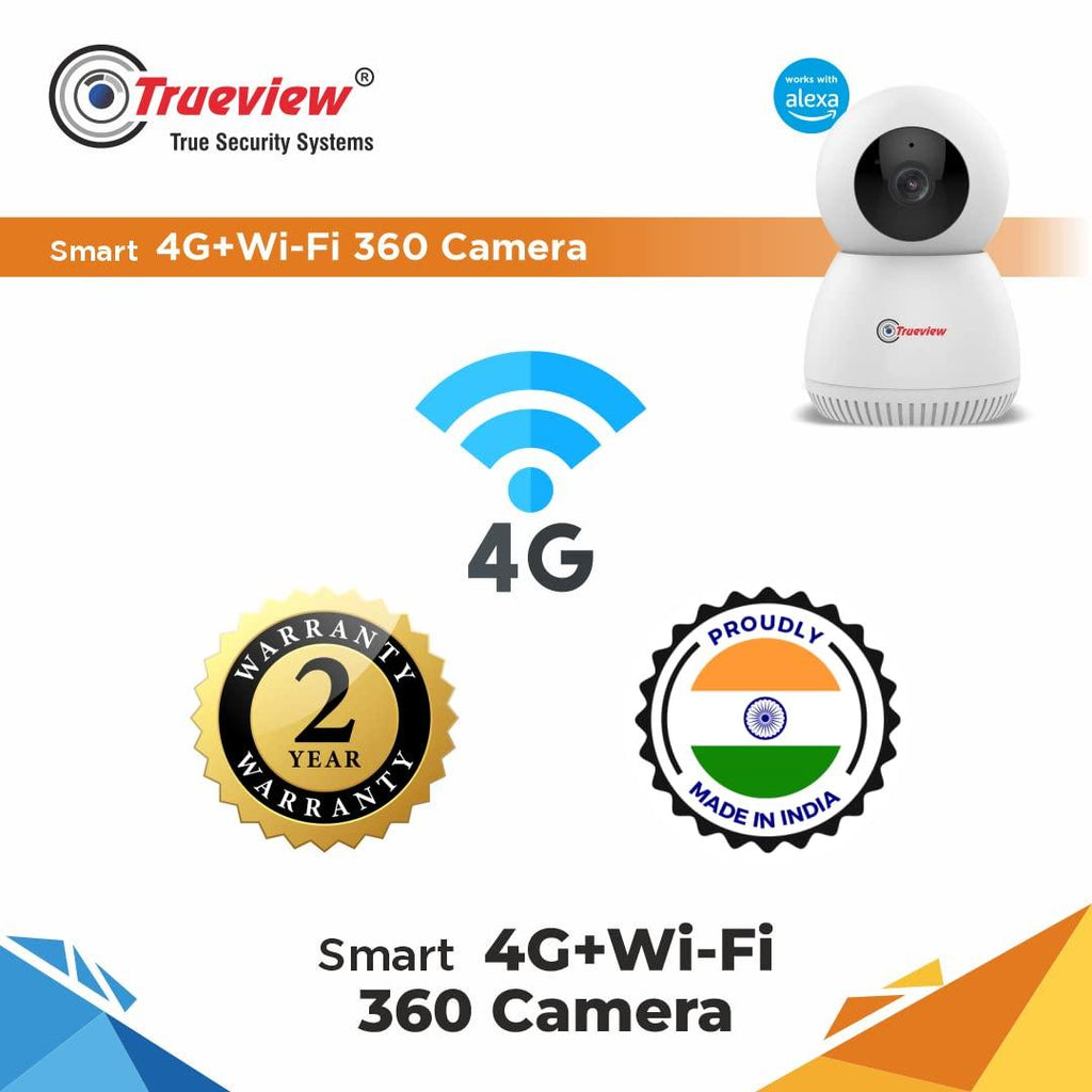 Trueview 4G Sim Based + Wi Fi Based Smart CCTV Camera for Home | Baby Monitoring Servelance | Indoor Camera for Home (4G Smart Camera)