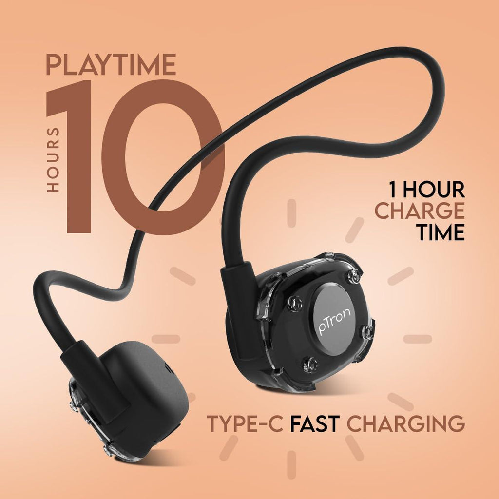 pTron Newly Launched Tangent Impulse, Safebeats in Ear Wireless Headphones with Mic, 10H Playtime, Designed for Ear Health & Comfort, Bluetooth 5.3, Dual Device Pairing & Type-C Fast Charging(Black) - Triveni World