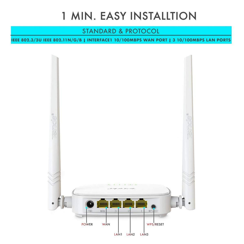 Tenda N301 Wireless-N300 Easy Setup Router (White, Not a Modem) - RJ45 (single_band, 100 megabits_per_second)