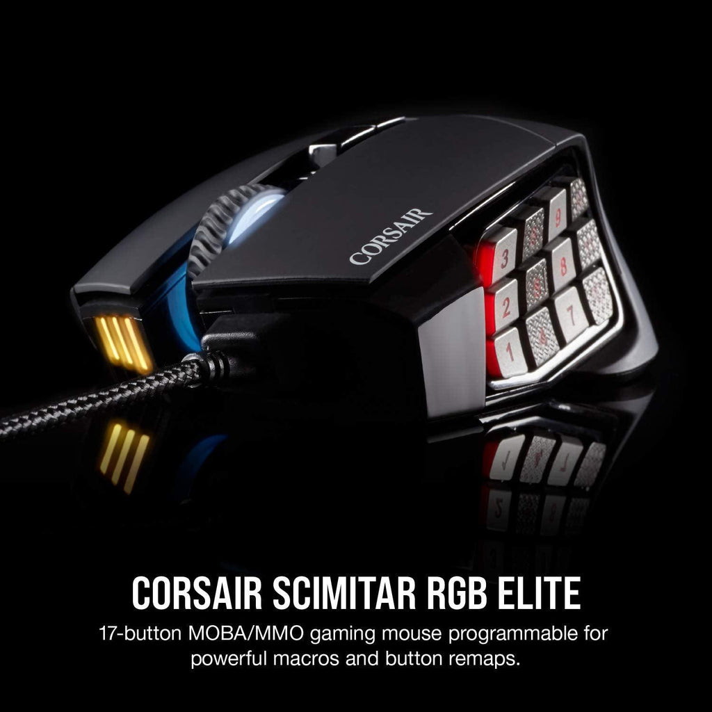 Corsair Scimitar RGB Elite, MOBA/MMO Gaming Mouse, Black, Backlit RGB LED, 18000 DPI, Optical (CH-9304211-AP)