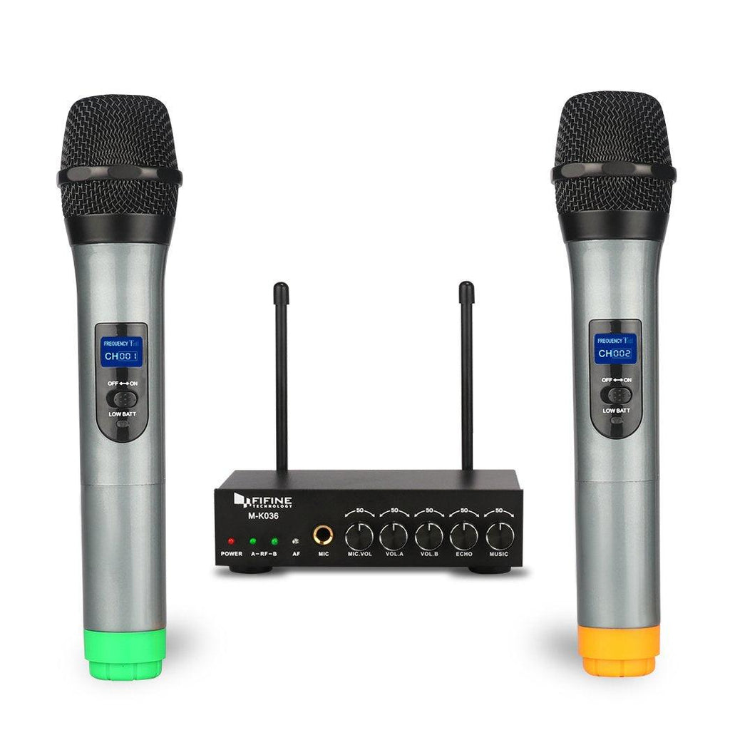 Fifine K036 UHF Dual Channel Wireless Unidirectional Handheld Wireless Microphone (Grey)