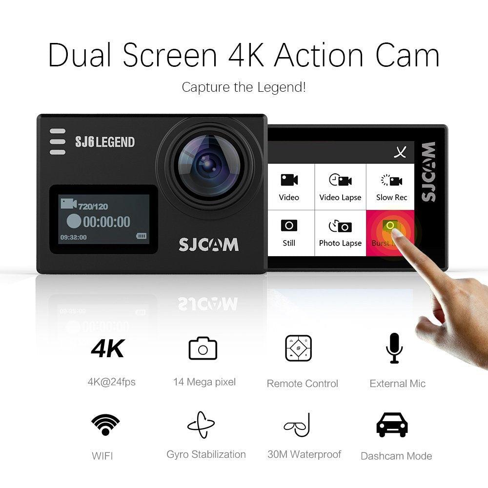 SJCAM SJ6 Legend Optical 16 MP 4K 24fps 5.08 cm (2.0") LCD Touch Screen Action Camera | Gyro Sensor | External Mic Support | Dual Screen (Black)