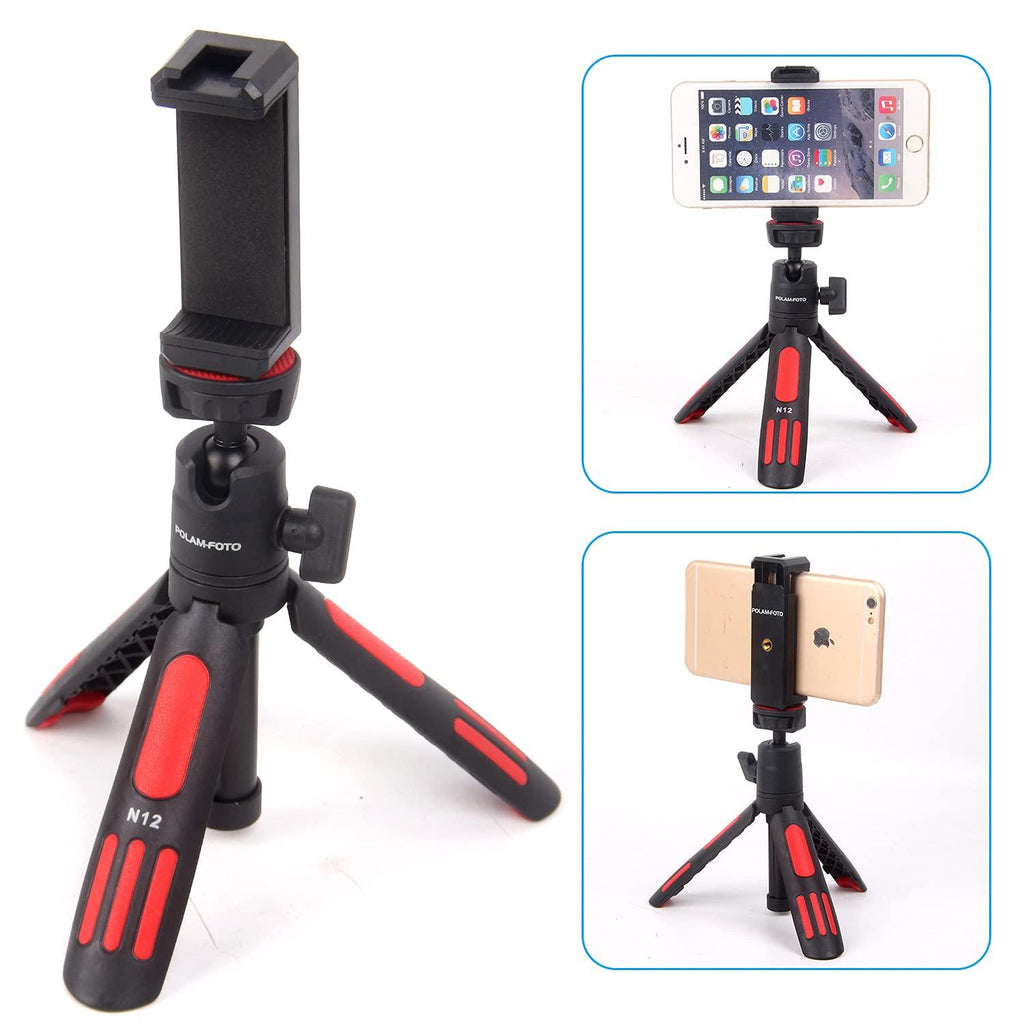 POLAM-FOTO Lightweight Desktop Mini Tripod 3 Levels Adjustment 360° Ball Head Cold Shoe for Camera/Phone/Webcam/DSLR/Sony/Gopro，Extendable Selfie Stick, for Vlogging, Live Streaming…