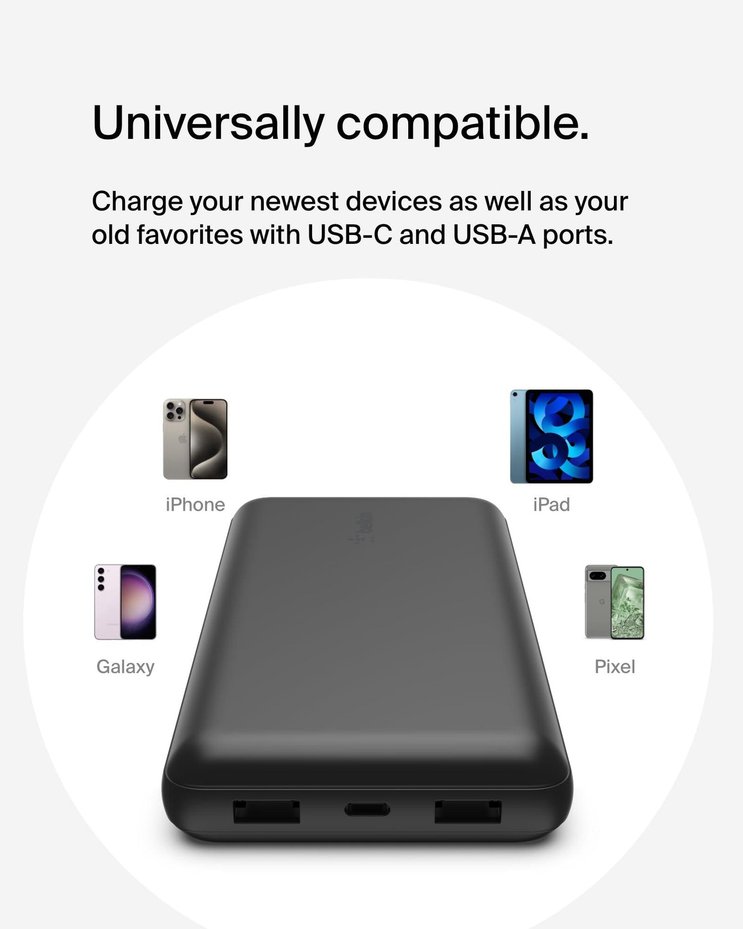 Belkin 20000 mAh PD 3.0 Slim Fast Charging Power Bank with 1 USB-C and 2 USB-A Ports to Charge 3 Devices Simultaneously, for iPhones, Android Phones, Smart Watches & More - Black