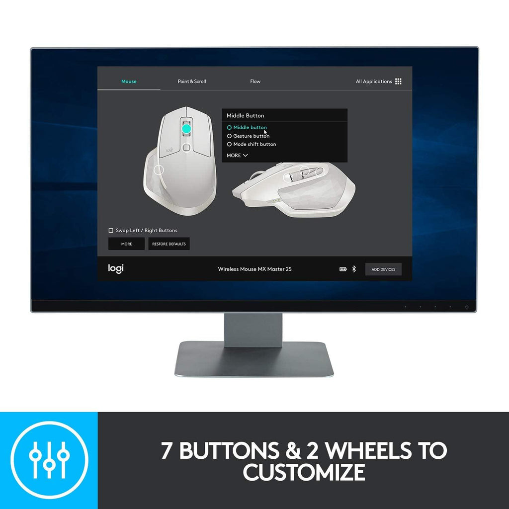 (Refurbished) Logitech MX Master 2S Wireless Mouse with Flow Cross-Computer Control and File Sharing for