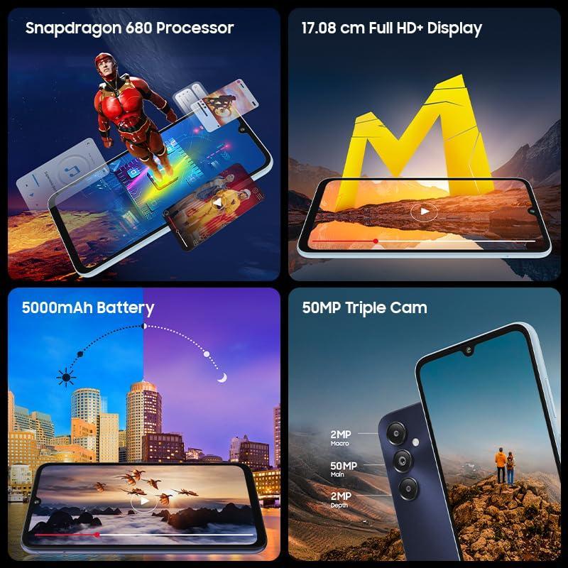 Samsung Galaxy M14 4G (Sapphire Blue,4GB,64GB) | 50MP Triple Cam | 5000mAh Battery | Snapdragon 680 Processor | 2 Gen. OS Upgrade & 4 Year Security Update | 8GB RAM with RAM Plus | Without Charger - Triveni World