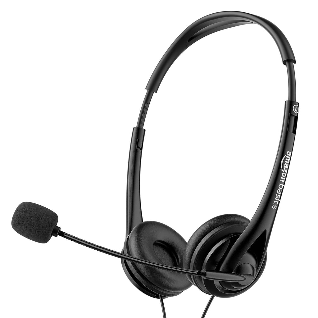 Amazon Basics On Ear Wired Headphones with Boom Mic | Supreme Sound | Lightweight | Cushioned Ear Cups | Built-in Mic | Perfect for Computers, Smartphones, Tablets & Daily Use (Black)