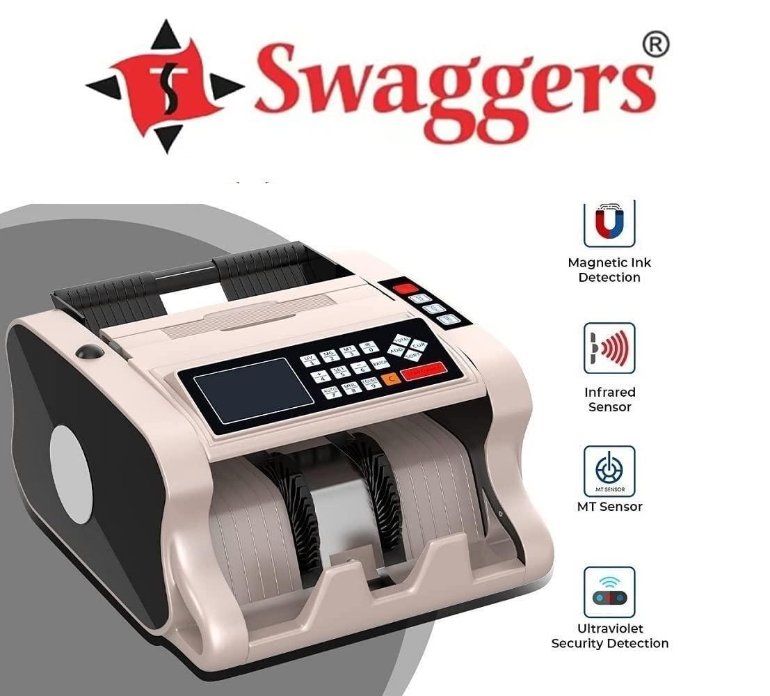 swaggers Loose Mix Note Value Counting Machine for Indian Currency(10,20,50,100,200,500,2000) with Fake Note Detector Heavy Duty Value Money Counting Machine 1 Year Warranty