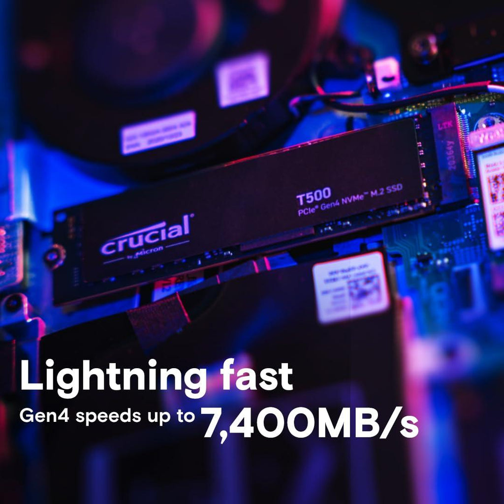 Crucial T500 1TB Gen4 NVMe M.2 Internal Gaming SSD, Up to 7300MB/s, Laptop & Desktop Compatible + 1mo Adobe CC All Apps - CT1000T500SSD8