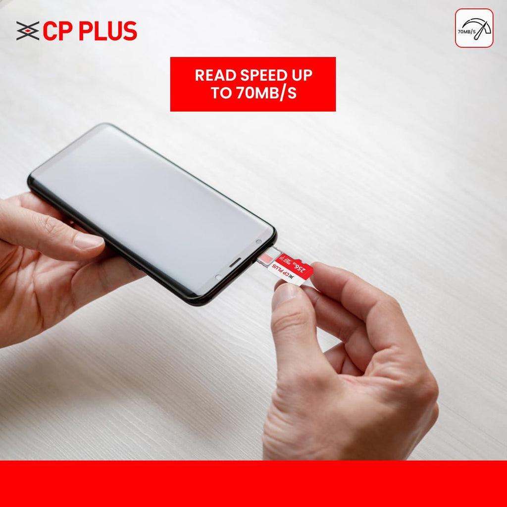 CP PLUS 256GB microSDXC Memory Card Grade UHS-3 Class 10, Up to 70 Mbps Reading & 30 Mbps Writing Speed with High Performance of Data Transfer & Lower Power Consumption for Portable Devices| CP-NM256