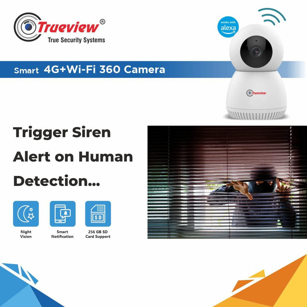 Trueview 4G Sim Based + Wi Fi Based Smart CCTV Camera for Home | Baby Monitoring Servelance | Indoor Camera for Home (4G Smart Camera)