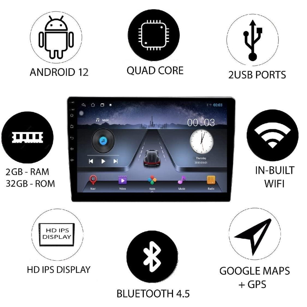 AUTO SNAP 9 Inch HD Android Double Din Stereo Player 13 Android Version Gorilla Glass IPS Display Car Stereo Touch Screen Flashing 2GB RAM 32GB ROM for All Cars