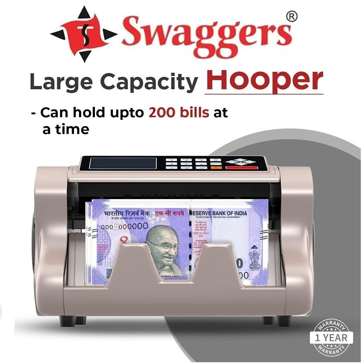 swaggers Loose Mix Note Value Counting Machine for Indian Currency(10,20,50,100,200,500,2000) with Fake Note Detector Heavy Duty Value Money Counting Machine 1 Year Warranty