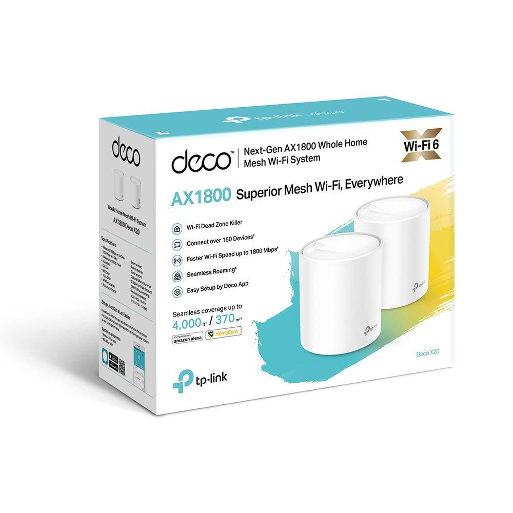 TP-Link Deco X20(2-Pack) AX1800 Whole Home Mesh Wi-Fi System, Next-Gen WiFi 6, Replace Routers and WiFi Extenders, HomeCare Build-in Antivirus, Parental Control, Compatible with Alexa (4000 sq ft)