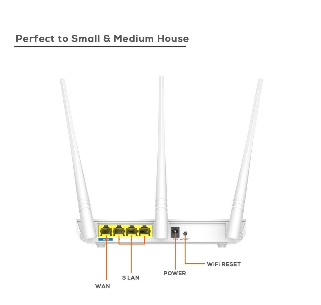 Tenda F3 300Mbps Wi-Fi Router, Easy Setup, WPS Button, Parental Control, Bandwidth Control, Wi-Fi Schedule, with 3 * 5dBi High Power External Antennas (White, N300 F3)