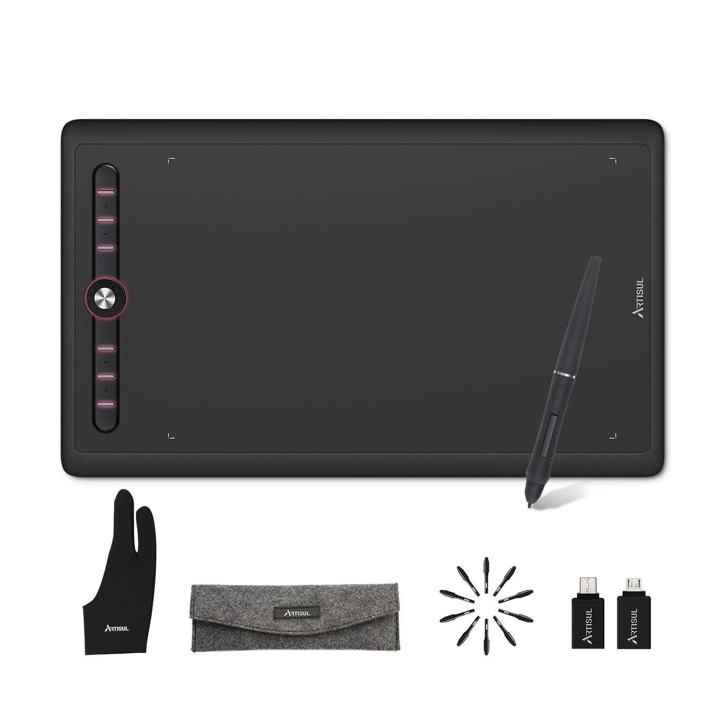 Artisul M0610Pro 10X6Inch Graphics Drawing Tablet With 8192 Levels Battery-Free Stylus,8 Express Keys, Colorful Breathing Light, Compatible With Windows Macos Android Black