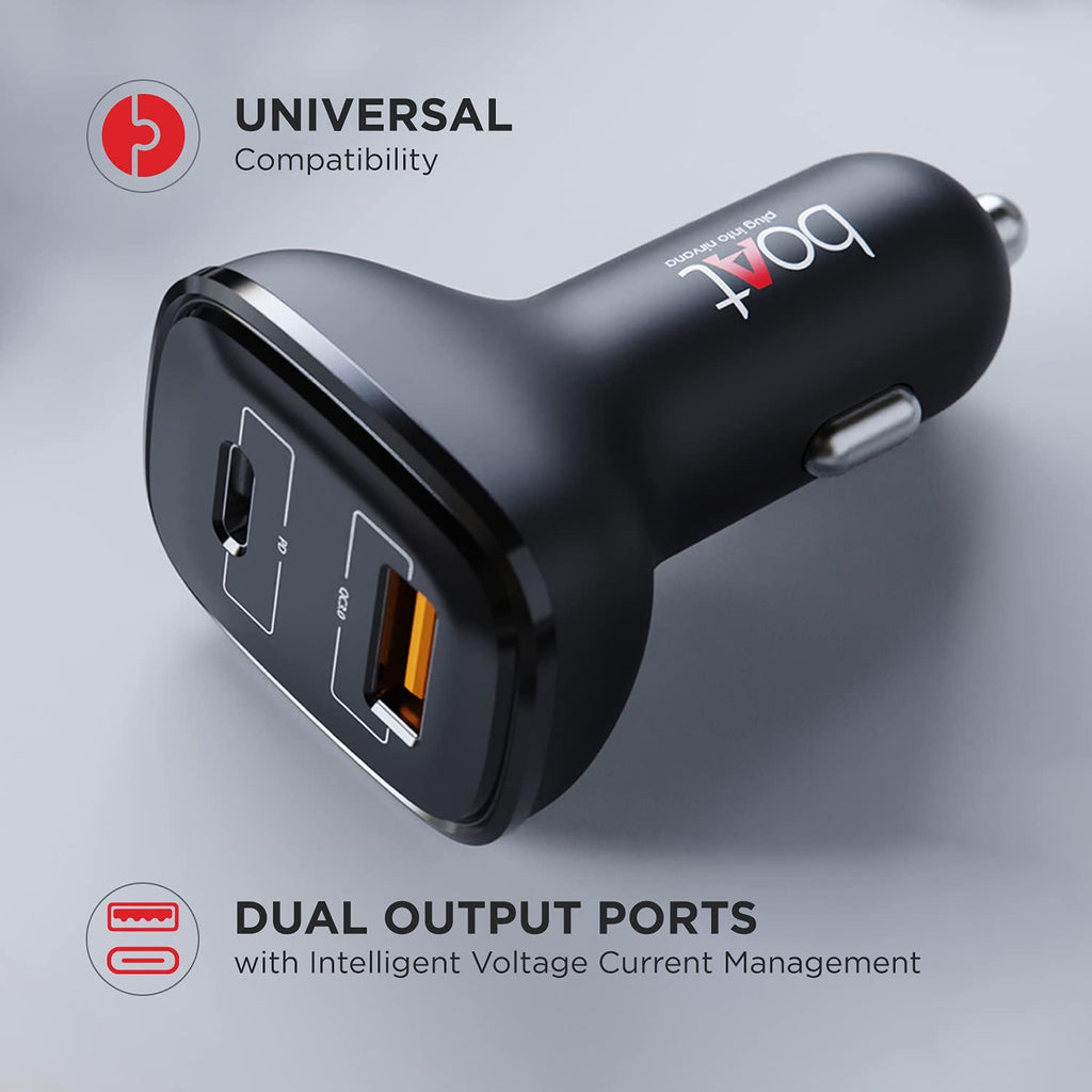 boAt Dual Port Qc-Pd 30W Fast Car Charger With 30W Fast Pd Charging & 18W Qc Charging Compatible With All Smartphones, Tablets & Laptops (Black), USB