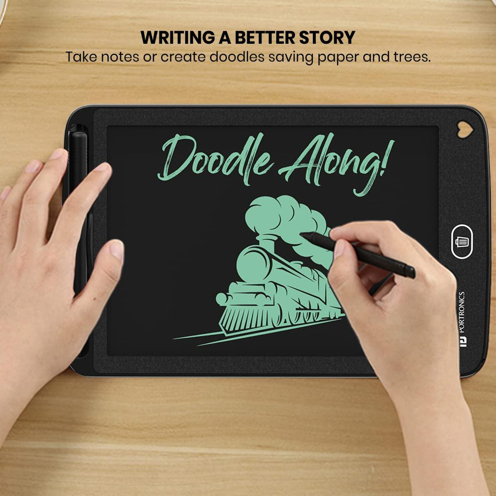 Portronics Portable RuffPad E-Writer 21.59Cm (8.5-inch) LCD with App Support, Stylus Drawing Handwriting Board, India's first notepad to save and share your child's first creatives via Ruffpad app on your Smartphone(Black)