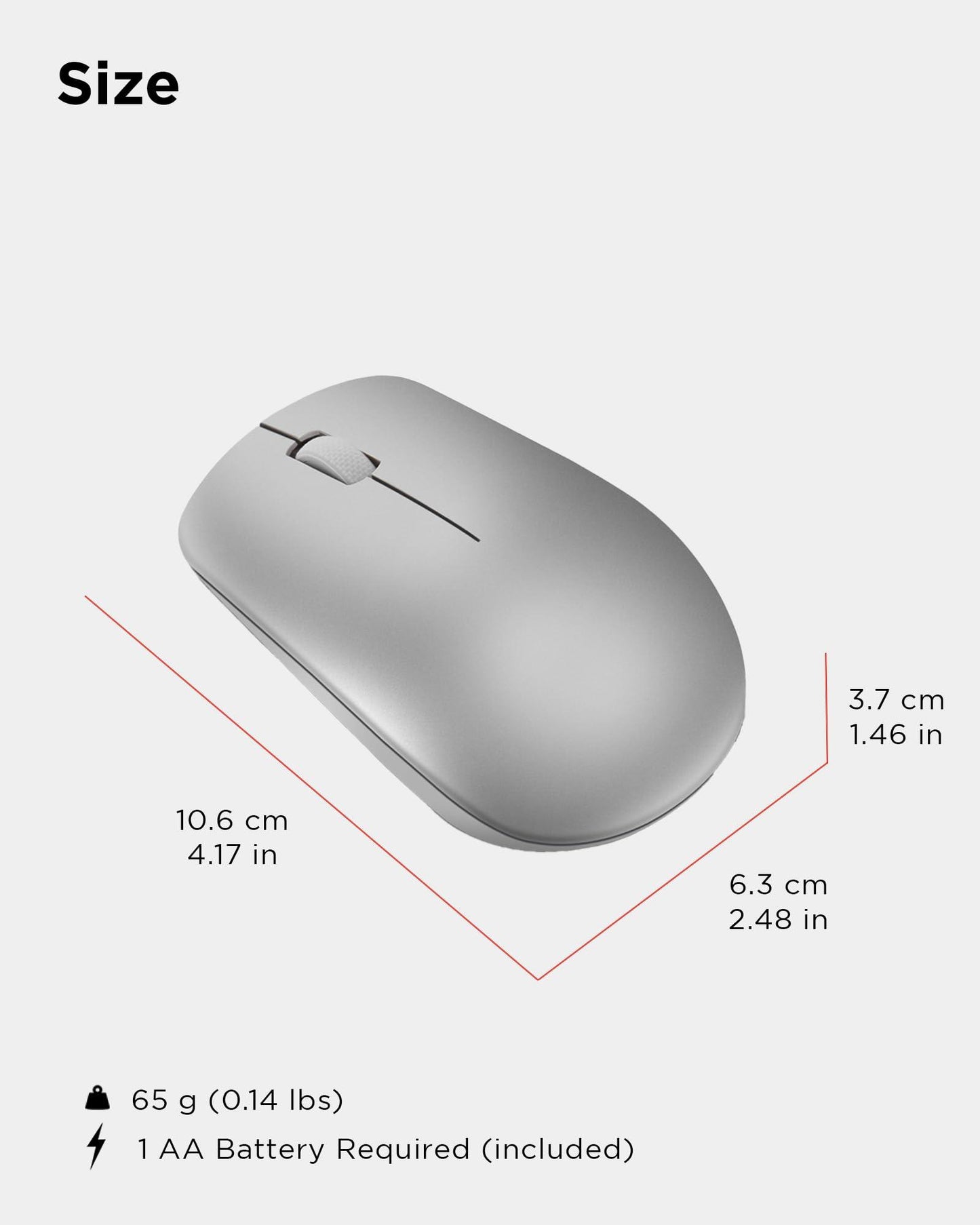 Lenovo 530 Wireless Mouse (Platinum Grey): Ambidextrous, Ergonomic Mouse, Up to 8 Million clicks for Left and Right Buttons, Optical Sensor 1200 DPI, 2.4 GHz Wireless Technology via Nano USB Receiver