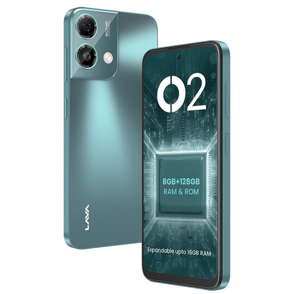 Lava O2 (Imperial Green, 8GB RAM, UFS 2.2 128GB Storage) |AG Glass Back|T616 Octacore Processor|18W Fast Charging|6.5 inch 90Hz Punch Hole Display|50MP AI Dual Camera|Upto 16GB Expandable RAM - Triveni World