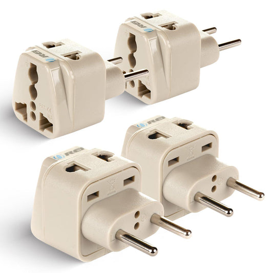 Orei Europe Travel Adapter, India to Europe, Russia, Turkey & More - Type C - 2 in 1 - Perfect for Laptop, Camera Charger and More- CE, RoHS - 4 Pack -Beige - 5 Years Warranty