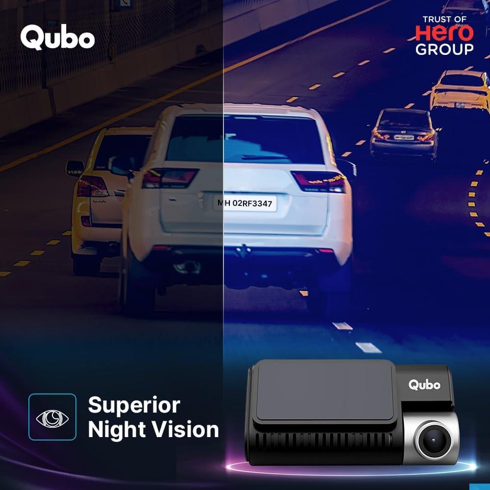 Qubo Car Dash Cam 3K Dual Channel from Hero Group, SONY STARVIS IMX335 Sensor, 3K 5MP Front QHD 2MP Rear FHD, 140° View, 3.2" LCD Display, GPS Logger, Emergency Recording, Supports Up to 1 TB SD Card